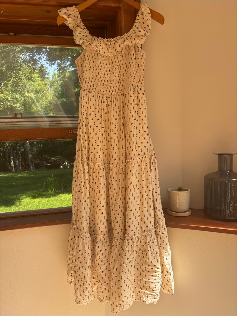Old Navy Cream Maxi Dress with Navy Motif